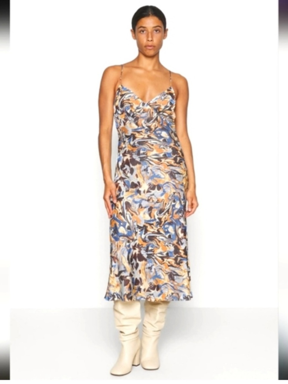 Abercrombie & Fitch Small Marbled Slip Midi Dress Abstract Print, Small